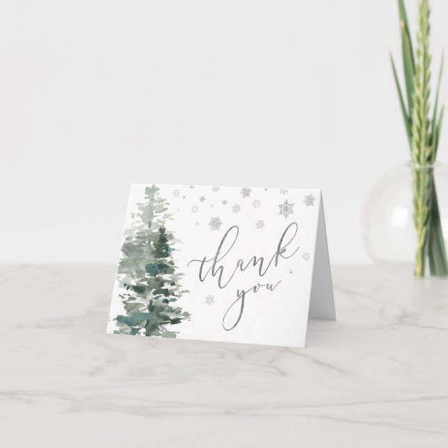Winter Forest Silver It's Cold Outside Thank You Card (Front)