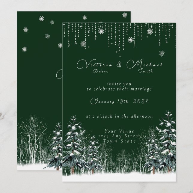 Winter Forest Snow Pine Trees Wedding Invitation (Front/Back)