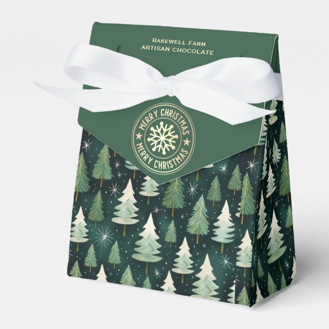 Winter Forest & Snowflake Personalized Bakery Bag Favor Box (Front Side)