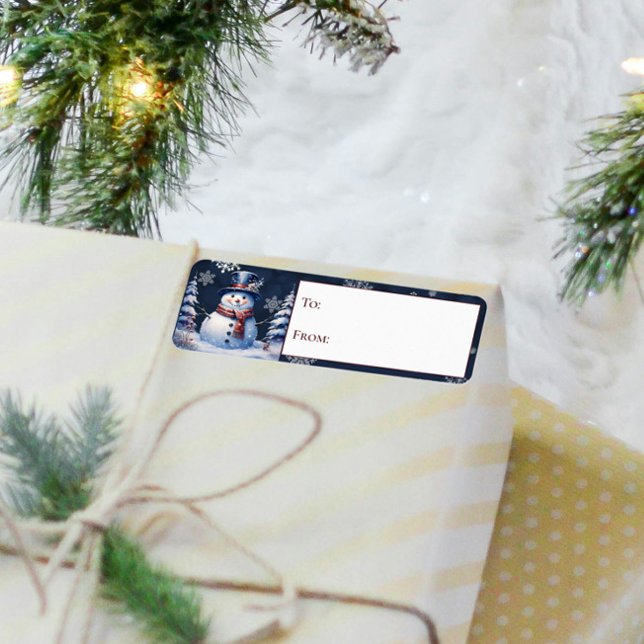 Winter Forest Snowman cadeau de Noël à et de (Winter Forest Snowman Christmas Gift To and From Label)