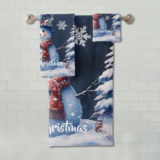Winter Forest Snowman Christmas Bath Towel Set (Winter Forest Snowman Christmas Bath Towel Set)