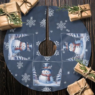 Winter Forest Snowman Christmas Blue Brushed Polyester Tree Skirt