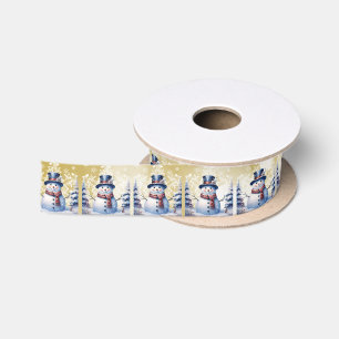 Winter Forest Snowman Christmas   Gold Satin Ribbon