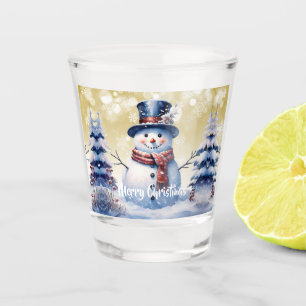 Winter Forest Snowman Christmas   Gold Shot Glass