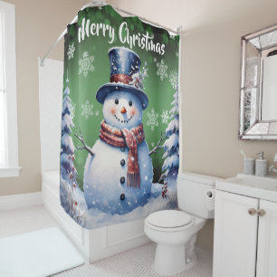 Winter Forest Snowman Christmas   Green