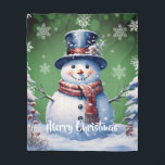 Winter Forest Snowman Christmas | Green Fleece Blanket<br><div class="desc">Stay cozy during chilly winter nights this holiday season with a Green Winter Forest Snowman Christmas Holiday Fleece Blanket. Blanket design features a cute snowman in a charming top hat and scarf standing in a winter forest scene with falling snow. Additional gift and holiday items available with this design as...</div>