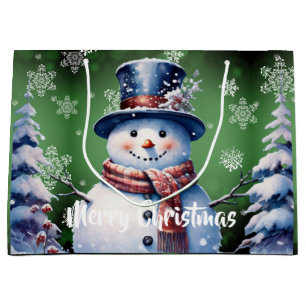 Winter Forest Snowman Christmas   Green Large Gift Bag