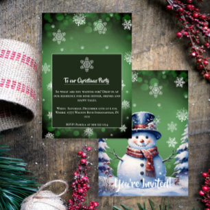 Winter Forest Snowman Christmas Green Party Invitation