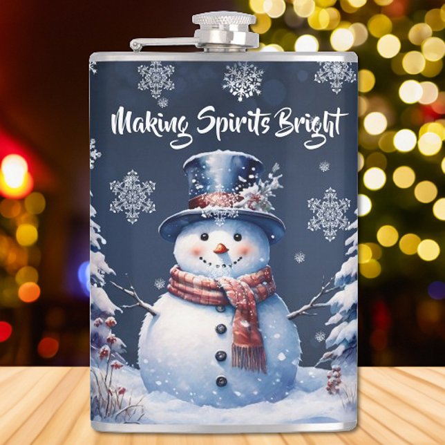 Winter Forest Snowman Christmas Hip Flask (Winter Forest Snowman Christmas Flask)