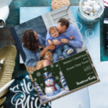 Winter Forest Snowman Christmas Photo | Green Holiday Card<br><div class="desc">Spread smiles and seasonal cheer with this charming Green Winter Forest Snowman Christmas Holiday Photo Card, featuring a friendly snowman in a classic top hat and scarf, surrounded by snow-covered pine trees and a peaceful winter forest backdrop. Falling snow and delicate white snowflakes add a whimsical touch, while your family...</div>