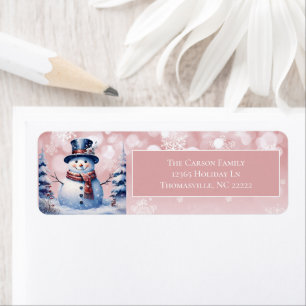 Winter Forest Snowman Christmas Pink Address