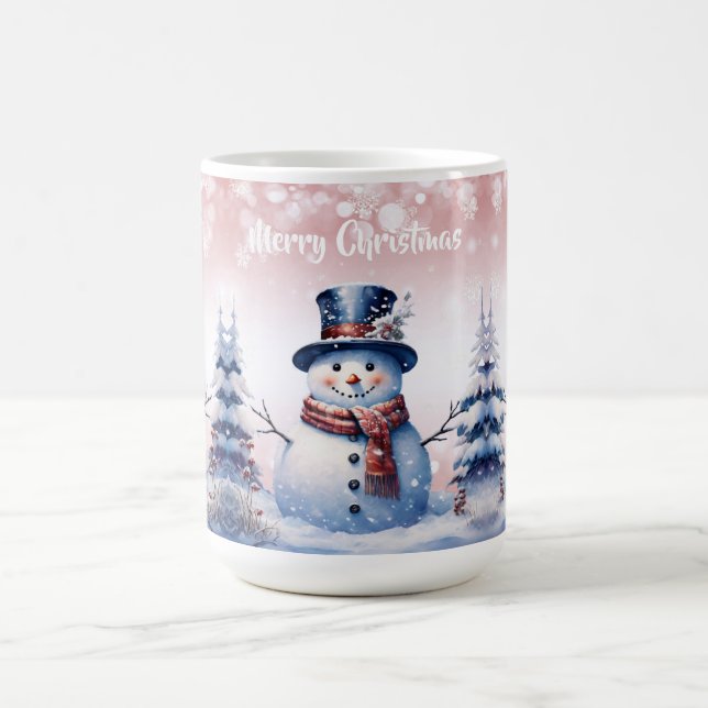 Winter Forest Snowman Christmas | Pink Coffee Mug (Center)