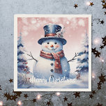 Winter Forest Snowman Christmas | Pink Napkin<br><div class="desc">Add a festive touch to your holiday spread with a set of Pink Winter Forest Snowman Christmas Holiday Paper Napkins. Napkin design features a cute snowman in a charming top hat and scarf standing in a winter forest scene with falling snow. Additional gift and holiday items available with this design...</div>