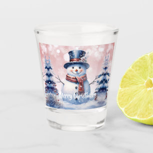 Winter Forest Snowman Christmas   Pink Shot Glass