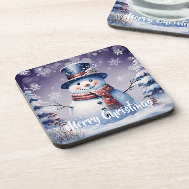 Winter Forest Snowman Christmas | Purple Coaster (Left Side)