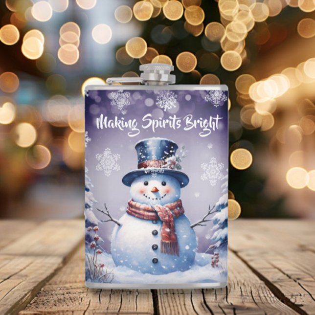 Winter Forest Snowman Christmas | Purple Hip Flask (Purple Winter Forest Snowman Christmas Flask)