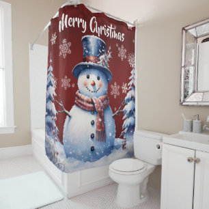 Winter Forest Snowman Christmas   Red