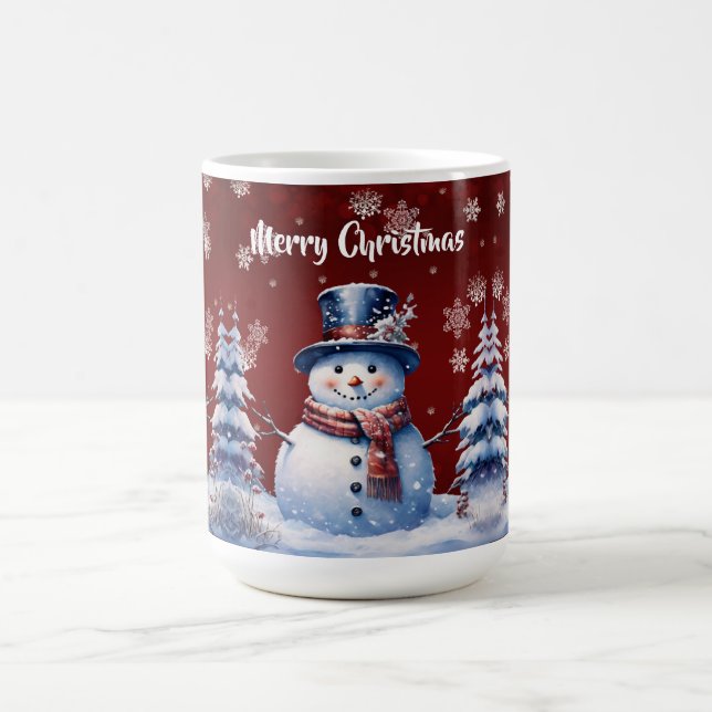 Winter Forest Snowman Christmas | Red Coffee Mug (Center)