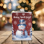 Winter Forest Snowman Christmas | Red Hip Flask<br><div class="desc">Enjoy your favourite alcoholic beverages this holiday season with a Red Winter Forest Snowman Christmas Holiday Vinyl Wrapped Flask. Flask design features a cute snowman in a charming top hat and scarf standing in a winter forest scene with falling snow and the saying "Making Spirits Bright". Additional gift and holiday...</div>