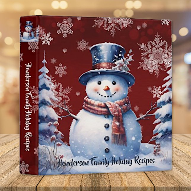 Winter Forest Snowman Christmas | Red Recipe Binder (Red Winter Forest Snowman Christmas Recipe Binder)