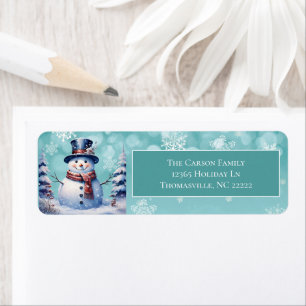 Winter Forest Snowman Christmas Teal Address