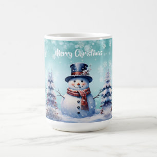 Winter Forest Snowman Christmas Teal Coffee Mug