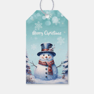 Winter Forest Snowman Christmas   Teal Gift Tags