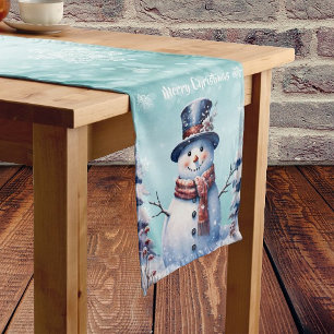 Winter Forest Snowman Christmas   Teal Medium Table Runner