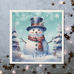 Winter Forest Snowman Christmas | Teal Napkin<br><div class="desc">Add a festive touch to your holiday spread with a set of Teal Winter Forest Snowman Christmas Holiday Paper Napkins. Napkin design features a cute snowman in a charming top hat and scarf standing in a winter forest scene with falling snow. Additional gift and holiday items available with this design...</div>