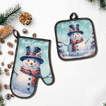 Winter Forest Snowman Christmas | Teal Oven Mitt & Pot Holder Set<br><div class="desc">Add some holiday cheer to your holiday baking this year with a set of Teal Winter Forest Snowman Christmas Personalized Oven Mitt and Pot Holder Set. Set design features a cute snowman in a charming top hat and scarf standing in a winter forest scene with falling snow. Additional kitchen items...</div>