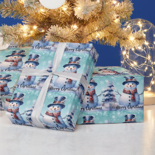 Winter Forest Snowman Christmas   Teal Wrapping Paper