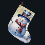 Winter Forest Snowman | Gold Large Christmas Stocking<br><div class="desc">Add a festive touch to your fireplace mantle this holiday season with a Gold Winter Forest Snowman Christmas Stocking. Stocking design features a cute snowman in a charming top hat and scarf standing in a winter forest scene with falling snow with a space you can add your name for personalization....</div>