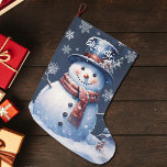 Winter Forest Snowman Large Christmas Stocking<br><div class="desc">Add a festive touch to your fireplace mantle this holiday season with a Winter Forest Snowman Christmas Stocking. Stocking design features a cute snowman in a charming top hat and scarf standing in a winter forest scene with falling snow with a space you can add your name for personalization. Additional...</div>