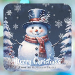 Winter Forest Snowman Merry Christmas Square Sticker<br><div class="desc">Seal the envelopes of your outgoing Christmas Cards this holiday season with a Winter Forest Snowman Merry Christmas Holiday Sticker. Sticker design features a cute snowman in a top hat in scarf standing in a winter forest scene with falling snow. Additional gift and holiday items available with this design as...</div>