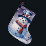 Winter Forest Snowman | Purple Large Christmas Stocking<br><div class="desc">Add a festive touch to your fireplace mantle this holiday season with a Purple Winter Forest Snowman Christmas Stocking. Stocking design features a cute snowman in a charming top hat and scarf standing in a winter forest scene with falling snow with a space you can add your name for personalization....</div>