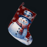 Winter Forest Snowman | Red Large Christmas Stocking<br><div class="desc">Add a festive touch to your fireplace mantle this holiday season with a Red Winter Forest Snowman Christmas Stocking. Stocking design features a cute snowman in a charming top hat and scarf standing in a winter forest scene with falling snow with a space you can add your name for personalization....</div>