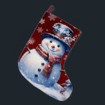 Winter Forest Snowman | Red Large Christmas Stocking<br><div class="desc">Add a festive touch to your fireplace mantle this holiday season with a Red Winter Forest Snowman Christmas Stocking. Stocking design features a cute snowman in a charming top hat and scarf standing in a winter forest scene with falling snow with a space you can add your name for personalization....</div>