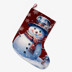 Winter Forest Snowman Red Large Christmas Stocking