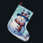 Winter Forest Snowman | Teal Large Christmas Stocking<br><div class="desc">Add a festive touch to your fireplace mantle this holiday season with a Teal Winter Forest Snowman Christmas Stocking. Stocking design features a cute snowman in a charming top hat and scarf standing in a winter forest scene with falling snow with a space you can add your name for personalization....</div>