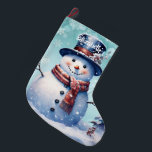 Winter Forest Snowman | Teal Large Christmas Stocking<br><div class="desc">Add a festive touch to your fireplace mantle this holiday season with a Teal Winter Forest Snowman Christmas Stocking. Stocking design features a cute snowman in a charming top hat and scarf standing in a winter forest scene with falling snow with a space you can add your name for personalization....</div>