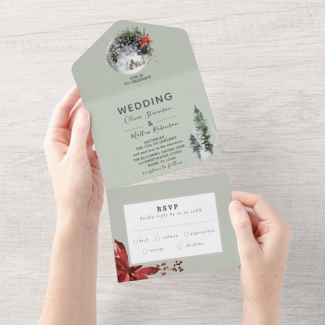 Winter Forest Snowy Wedding All In One Invitation (Tearaway)