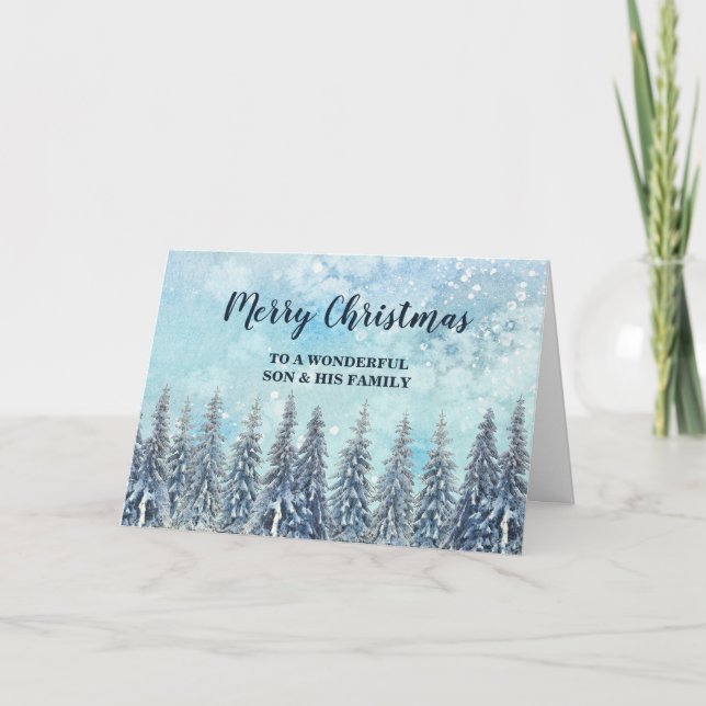 Winter Forest Son & Family Merry Christmas Card (Front)