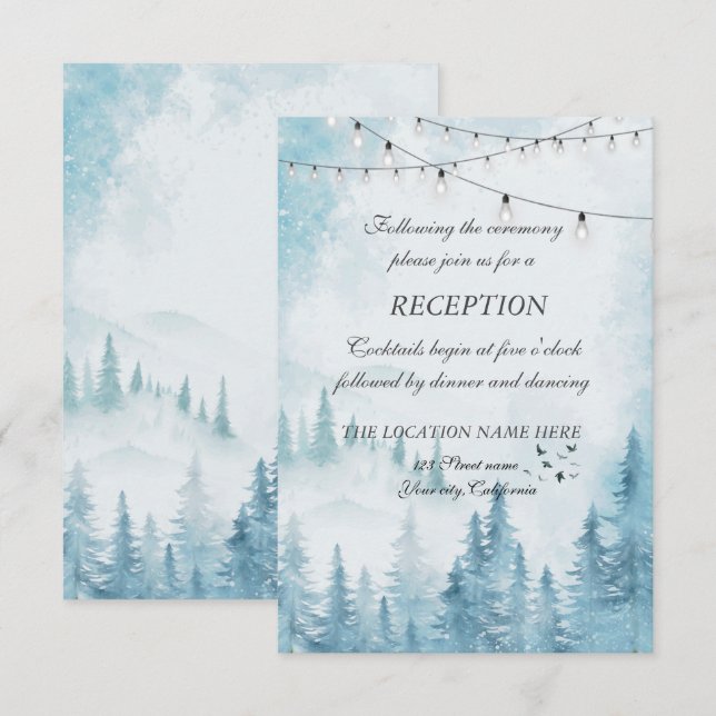 Winter Forest,String Light, Wedding Reception Invitation (Front/Back)