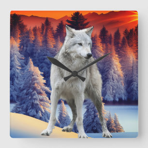 Winter Forest Sunrise Theme Square Wall Clock
