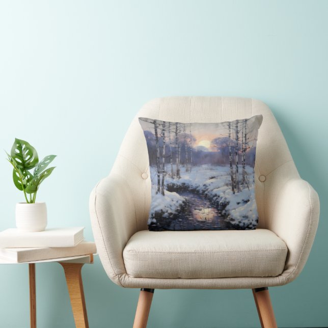 Winter Forest Sunset Throw Pillow (Chair)