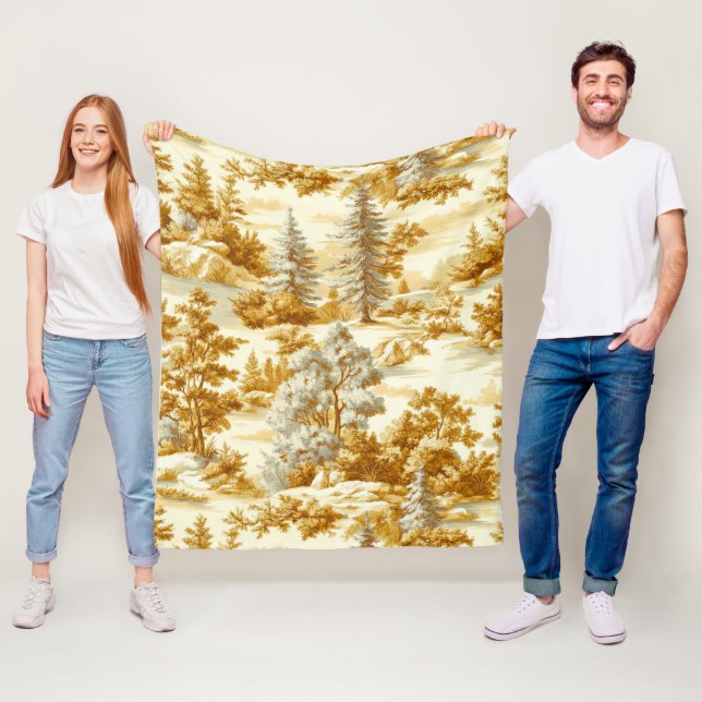 Winter Forest Toile de Jouy Pattern (10) Fleece Blanket (In Situ)