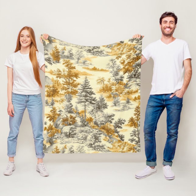 Winter Forest Toile de Jouy Pattern (11) Fleece Blanket (In Situ)