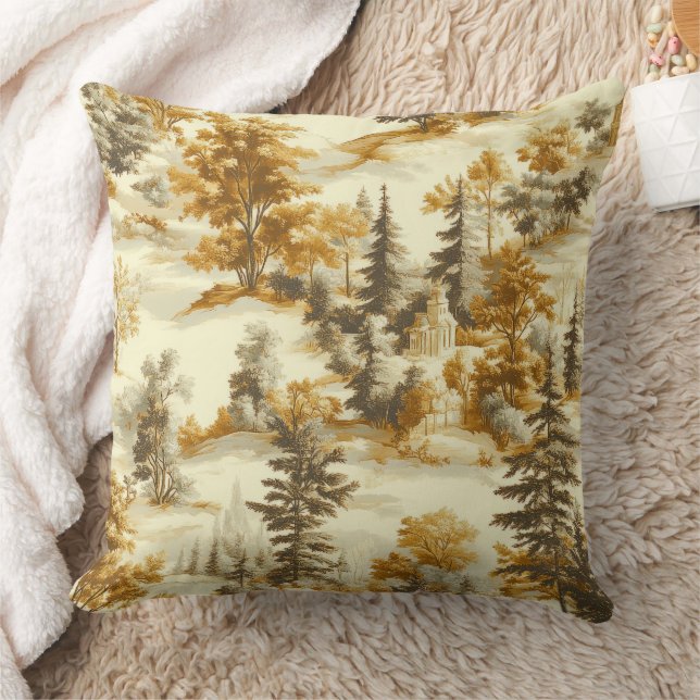 Winter Forest Toile de Jouy Pattern (13) Throw Pillow (Blanket)