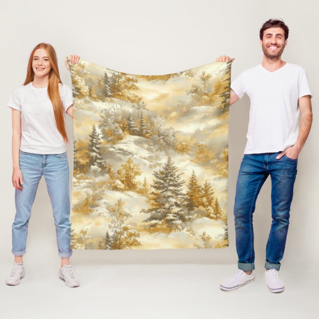 Winter Forest Toile de Jouy Pattern (1) Fleece Blanket (In Situ)