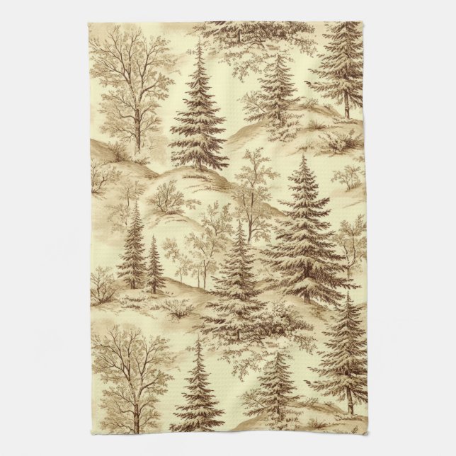 Winter Forest Toile de Jouy Pattern (2) Kitchen Towel (Vertical)